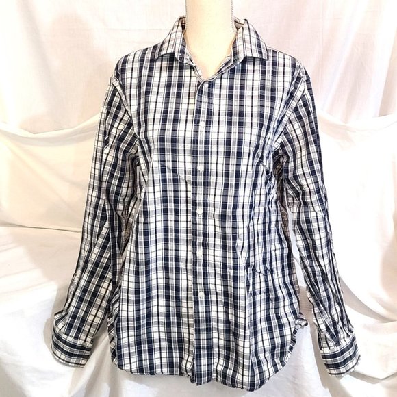 Men's Large Tommy Hilfiger Slim Fit Button Down Blue Plaid Collar Dress Shirt - Picture 1 of 8
